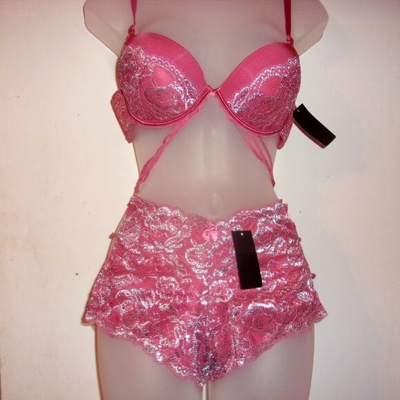 Youmita 40C Mauvewood Metallic Lace Bra & XL Coordinating Boyshort NWT - Picture 11 of 15